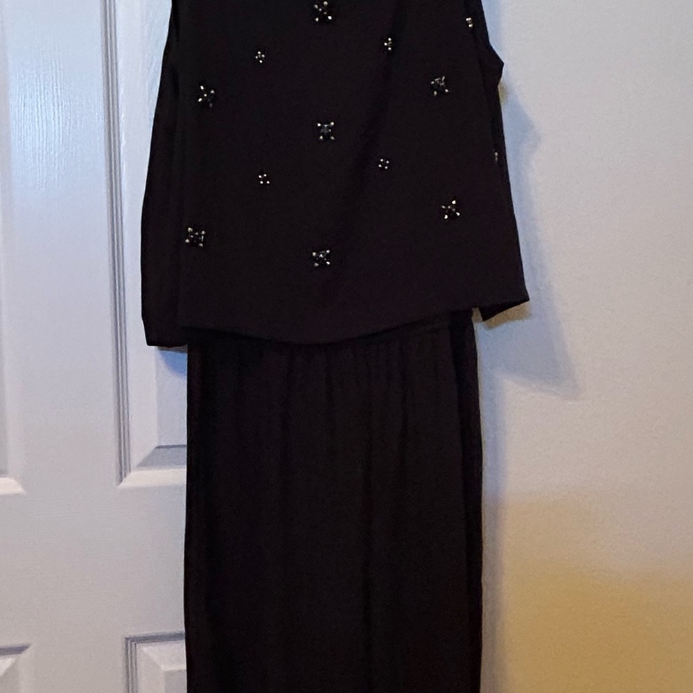C Black Maxi Pantsuit with Embellishments